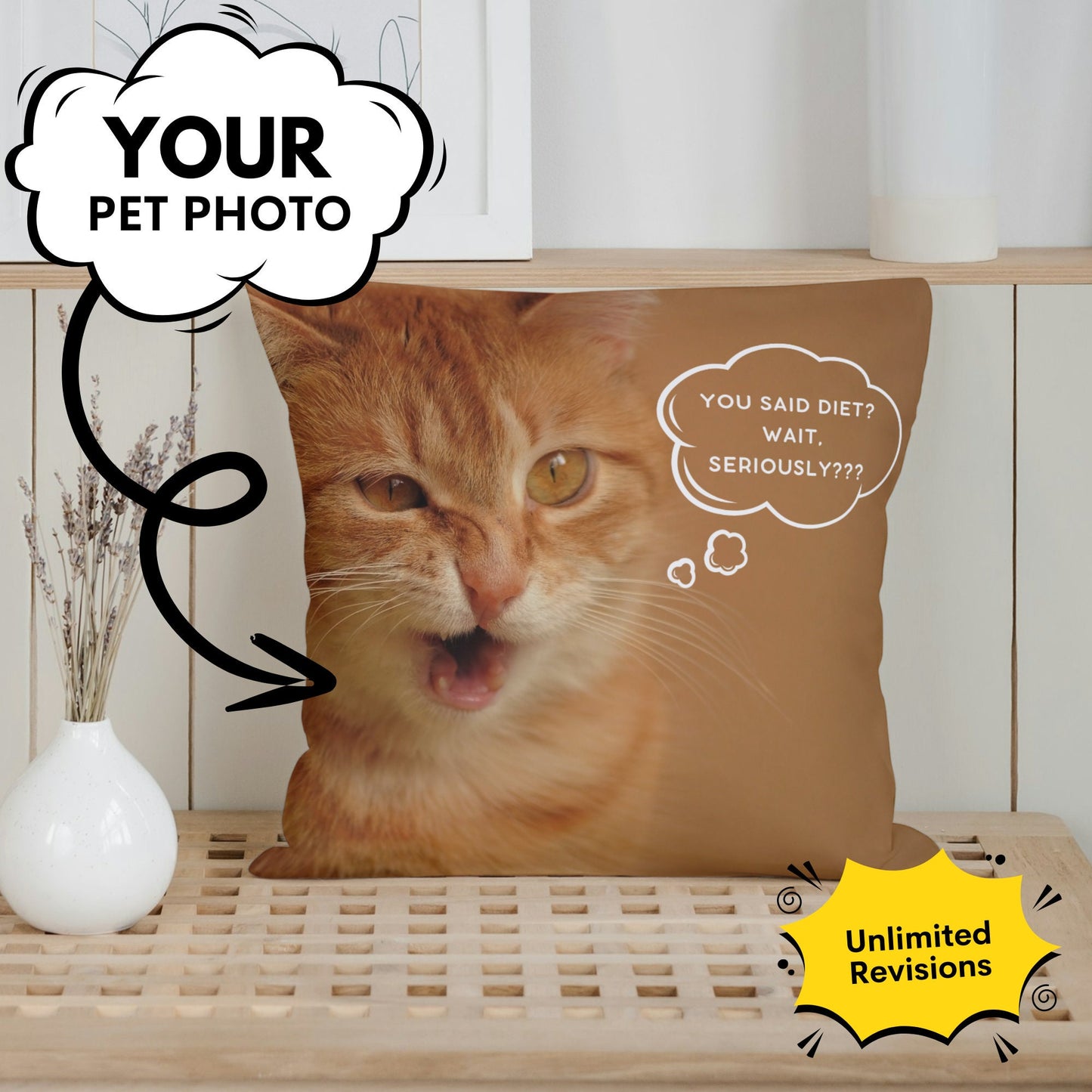 Personalized Pet Pillow with Funny Quote – Meme Gift for Cat & Dog Lovers