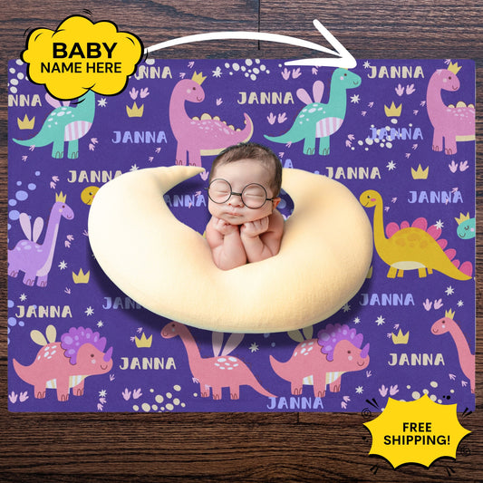 Personalized Dinosaur Baby Blanket – Custom Name Gift for Kids & Nursery Decor