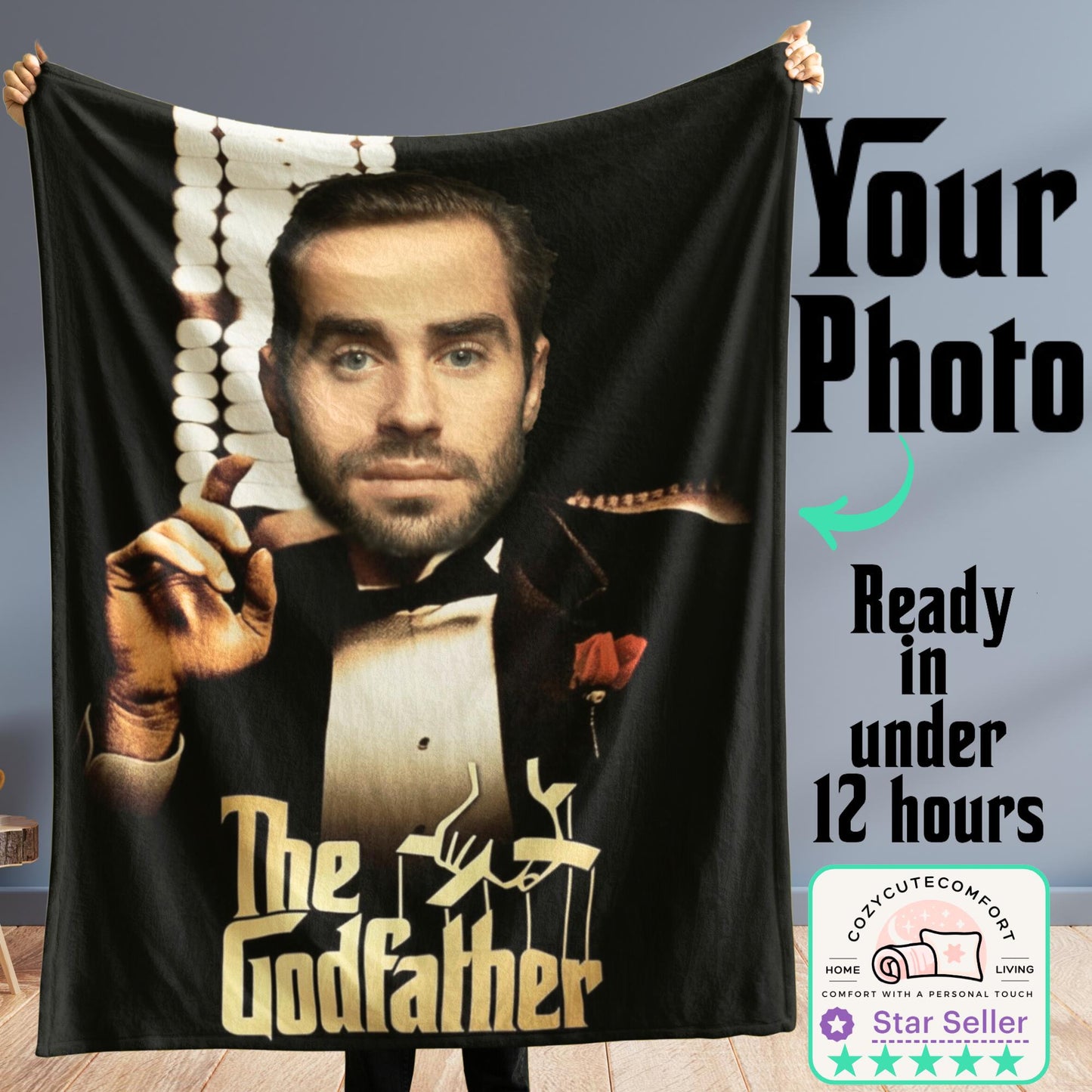 Personalized Godfather Blanket – Custom Photo & Name Mafia-Themed Gift for Movie Fans & Keepsake Decor