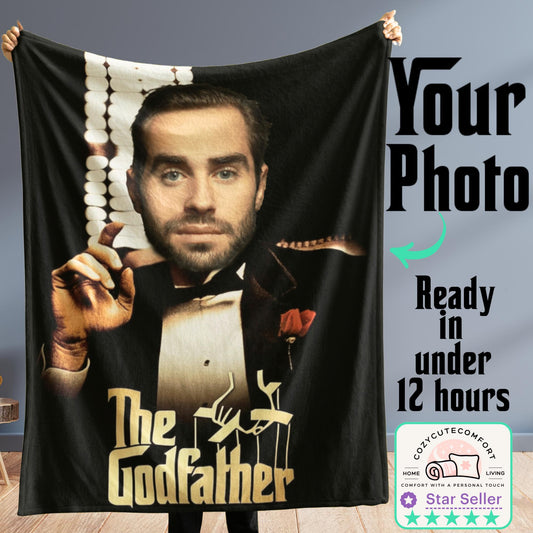 Personalized Godfather Blanket – Custom Photo & Name Mafia-Themed Gift for Movie Fans & Keepsake Decor