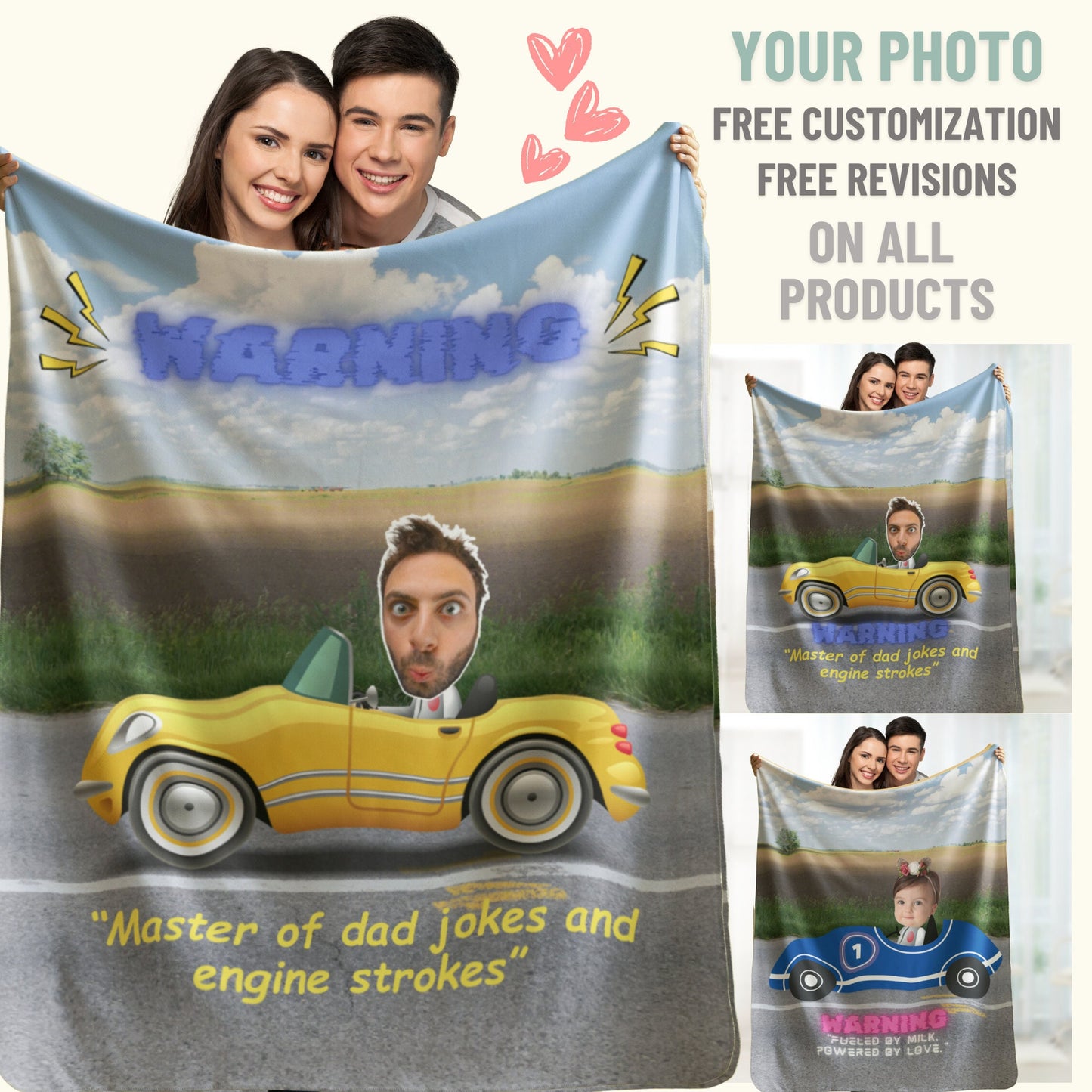Personalized Funny Dad Car Blanket – Custom Photo Gift for Car-Loving Fathers