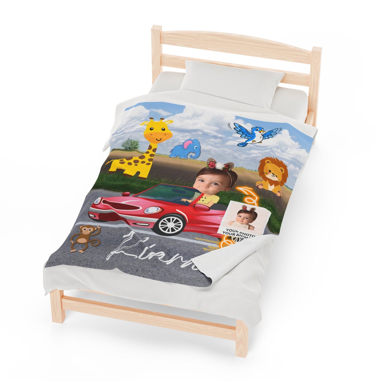 Personalized Baby Photo Blanket – Custom Name & Animal Design Gift for Kids
