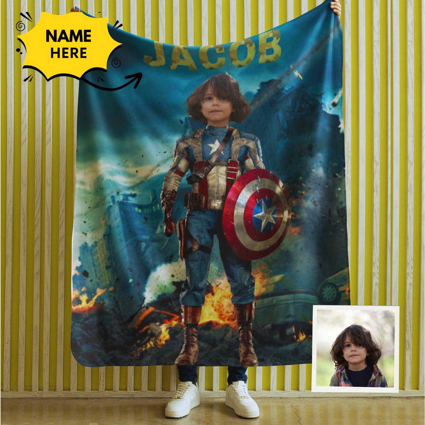 Custom Superhero Photo Blanket - Personalized Boys and Girls Kids Blanket with Name