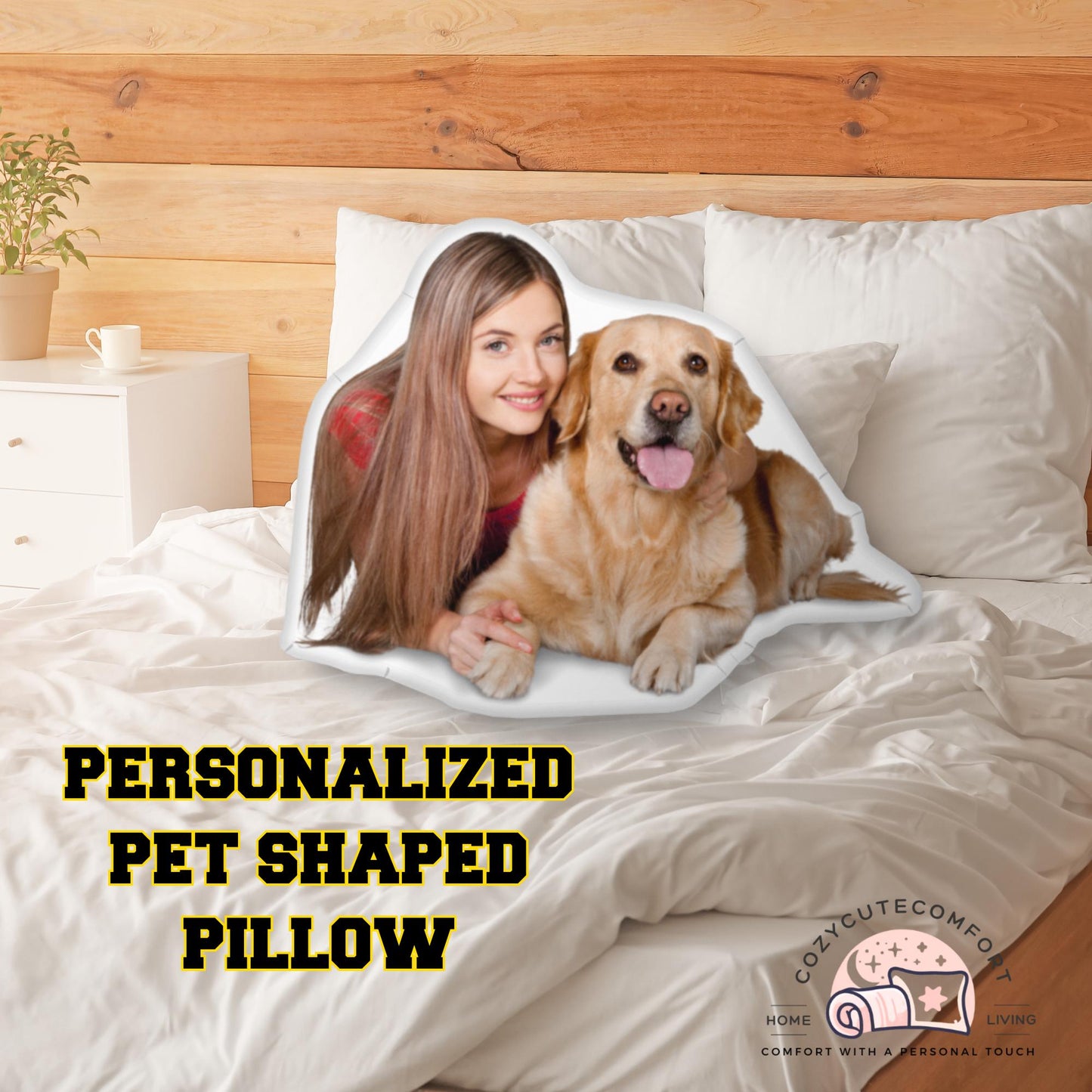 Personalized Pet Photo Pillow – Custom 3D Shaped Cushion for Dog & Cat Lovers | Memorial Gift & Cozy Keepsake
