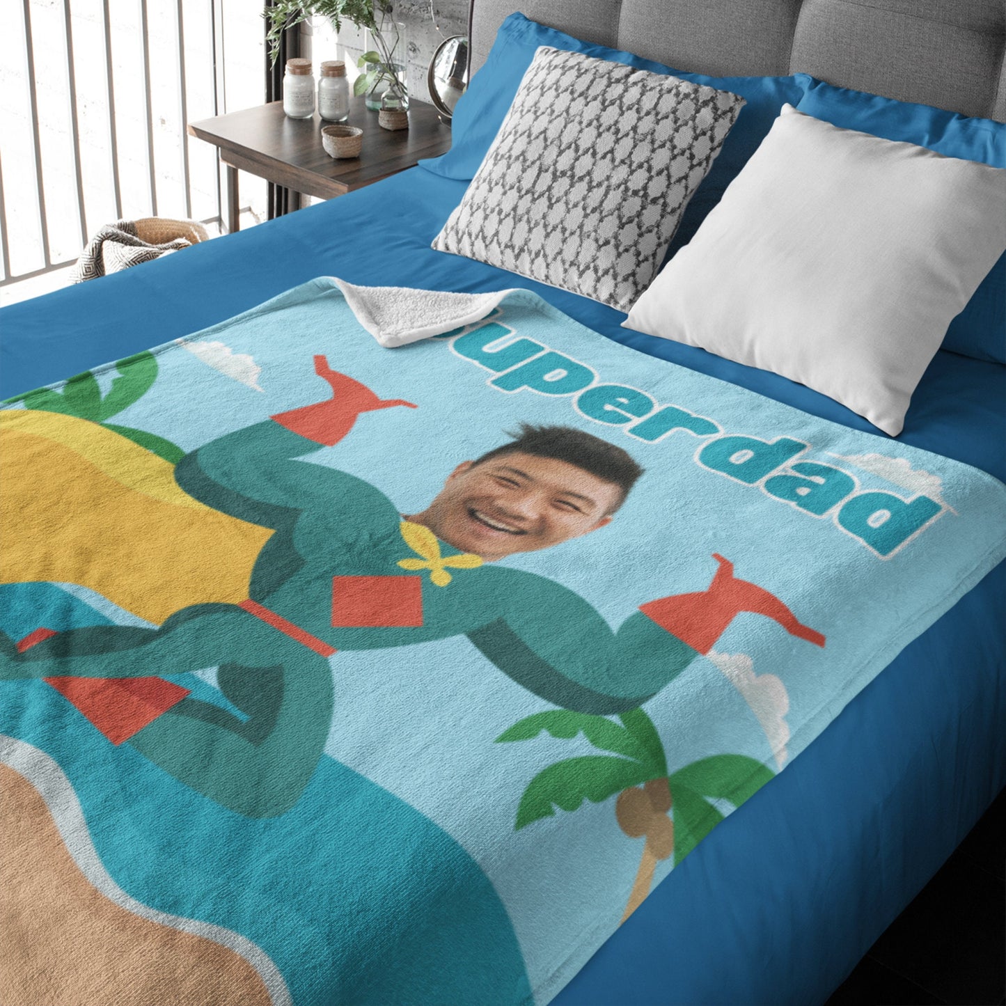 Personalized Superdad Blanket – Funny Superhero Photo Gift for Father’s Day & Dad’s Birthday