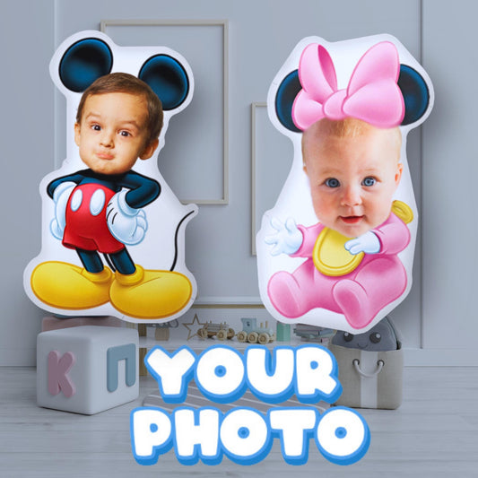 Personalized 3D Disney Character Pillow – Custom Name & Photo Gift Featuring Mickey, Elsa & More
