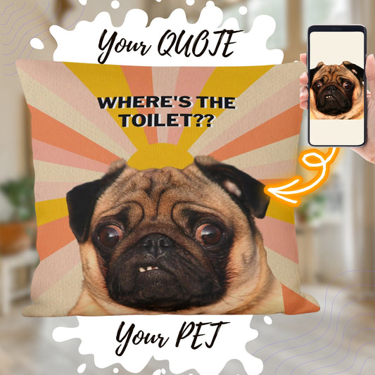 Personalized Pet Pug Pillow – Custom Photo & Funny Quote Cushion for Dog Lovers & Fur Moms
