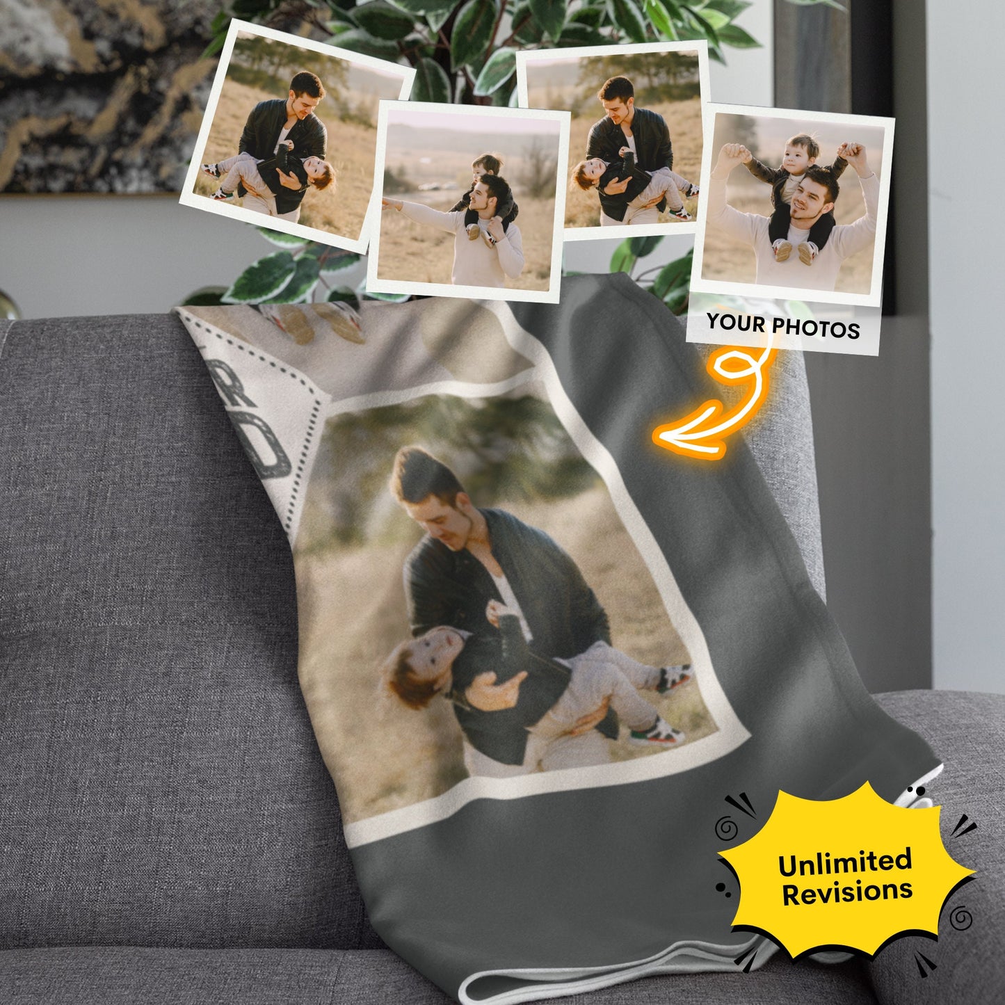 Personalized Dad Photo Blanket – Gift from Kids for Father’s Day, Stepdad & Bonus Dad