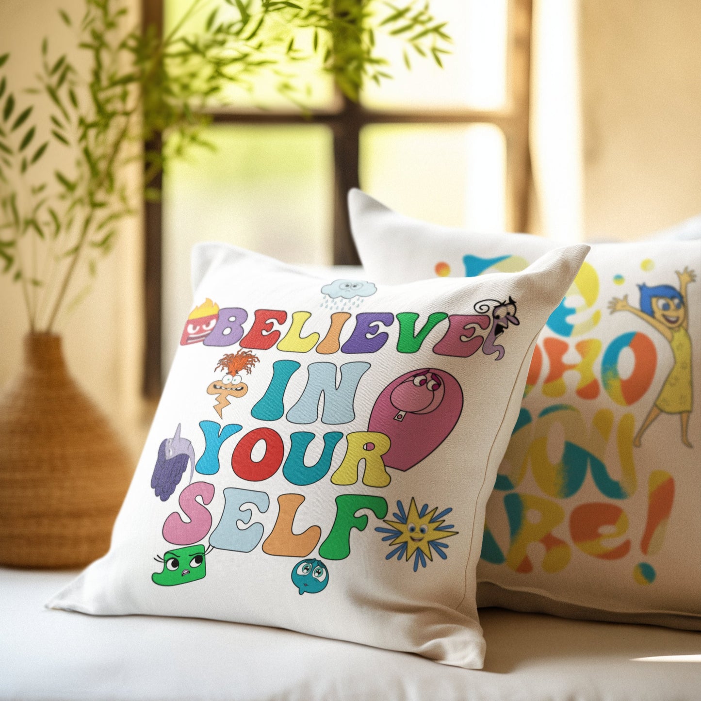 Personalized Inside Out Emotion Pillow – Double-Sided Print Featuring Joy & Sadness | Mental Health Matters