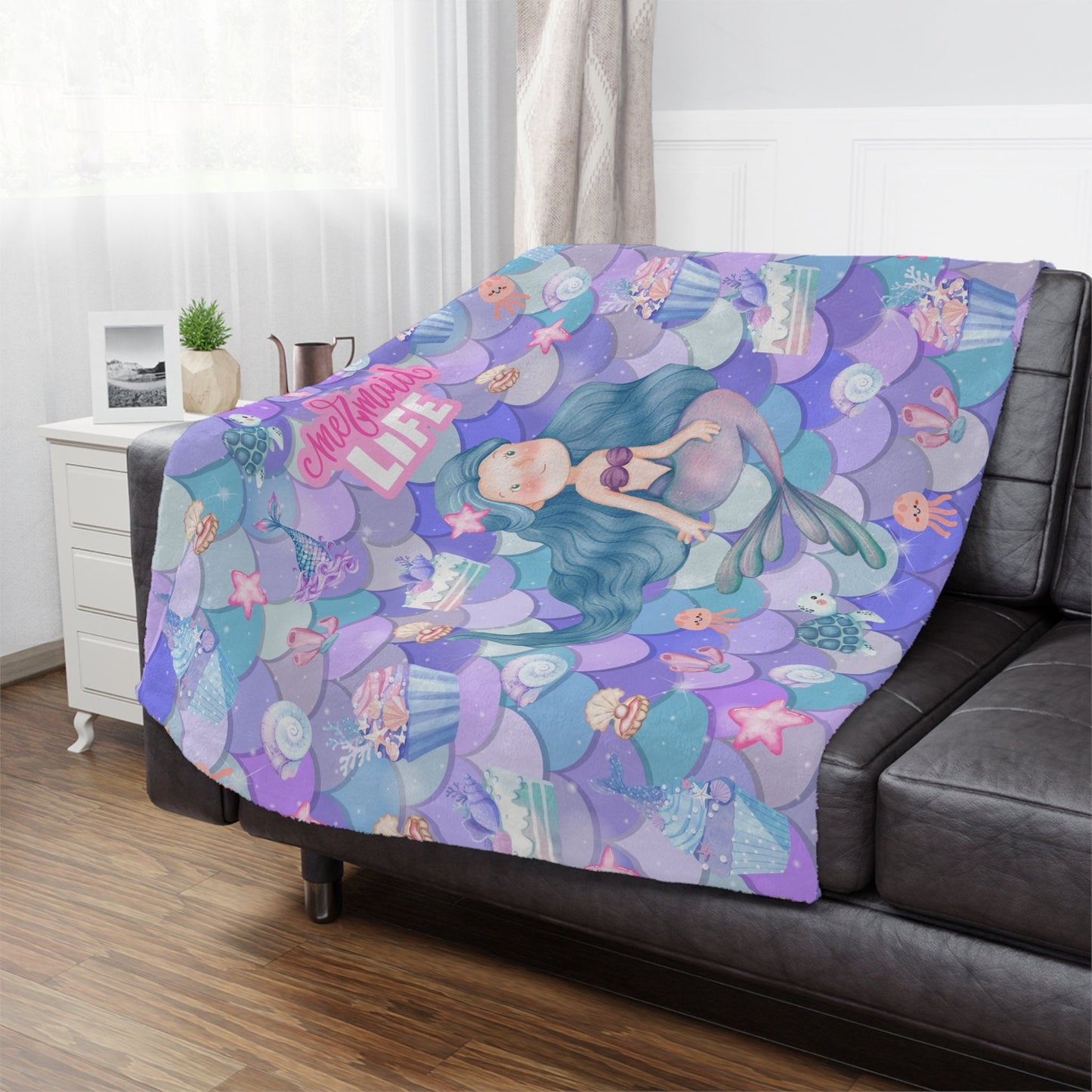 Personalized Mermaid Blanket for Kids, Custom Name Mermaid Life Blanket, Soft and Cozy Ocean Theme Throw, Unique Mermaid Lover Gift