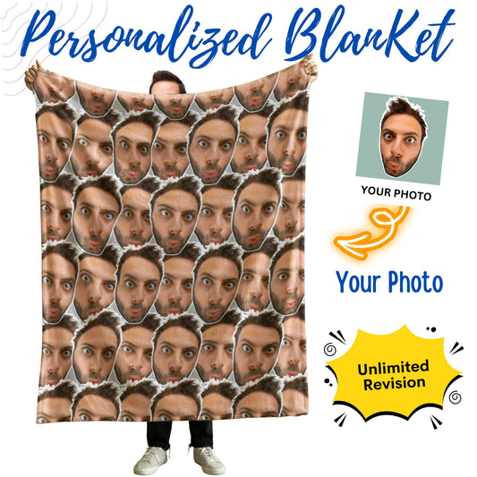 Personalized Face Blanket – Custom Photo Meme Gift for Friends & Family, Funny Gag Keepsake
