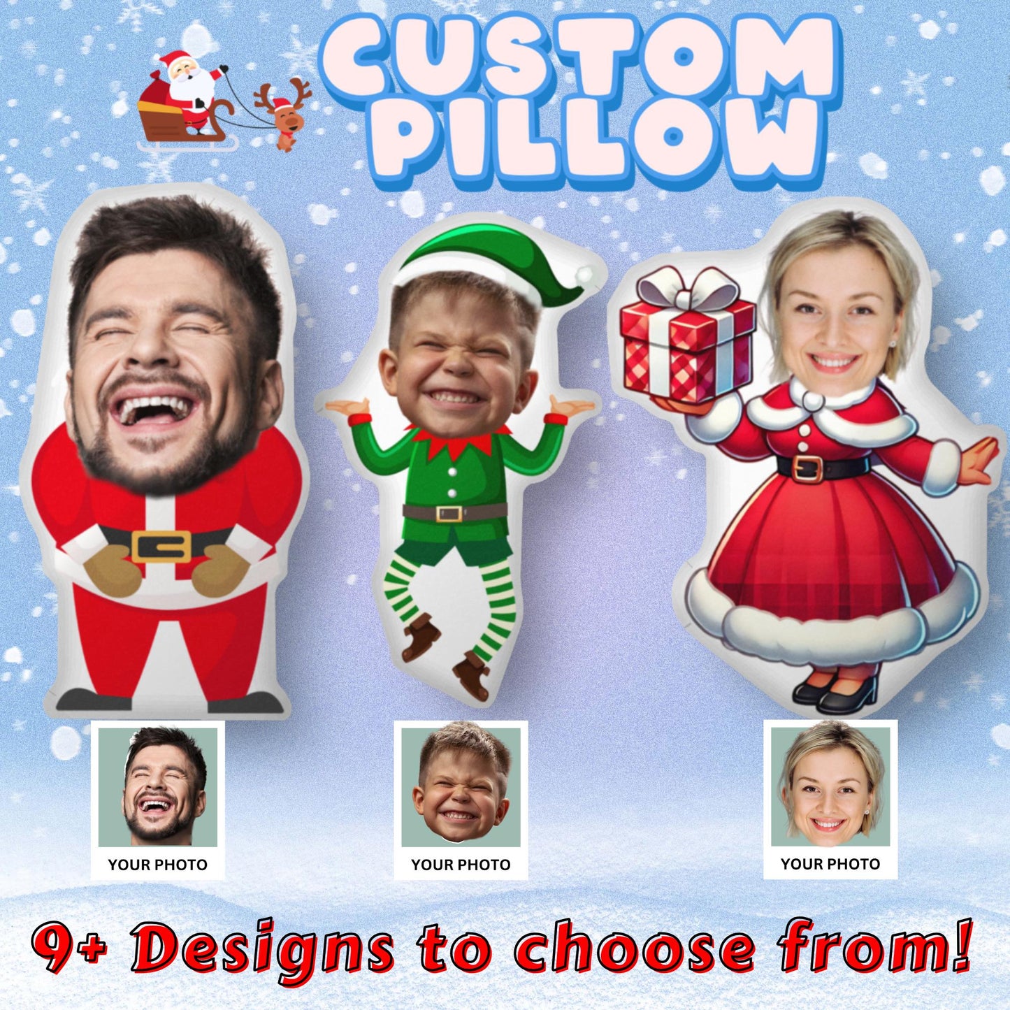 Personalized Christmas Face Pillows – Custom Santa, Elf, Snowman & More! Holiday Decor & Gift for Family, Kids & Friends