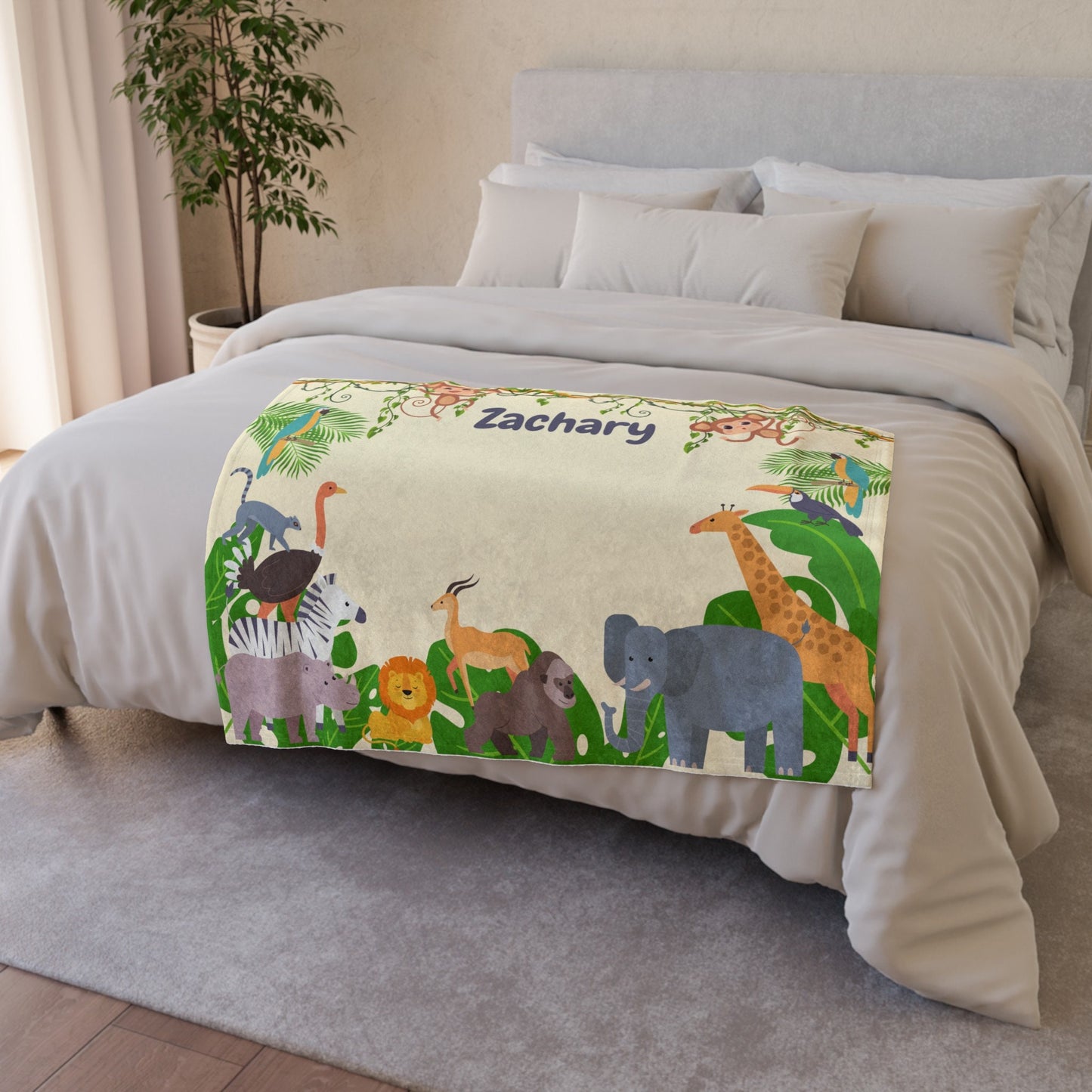 Personalized Safari Animal Baby Blanket – Custom Name Gift for 1st Birthday & Nursery Decor