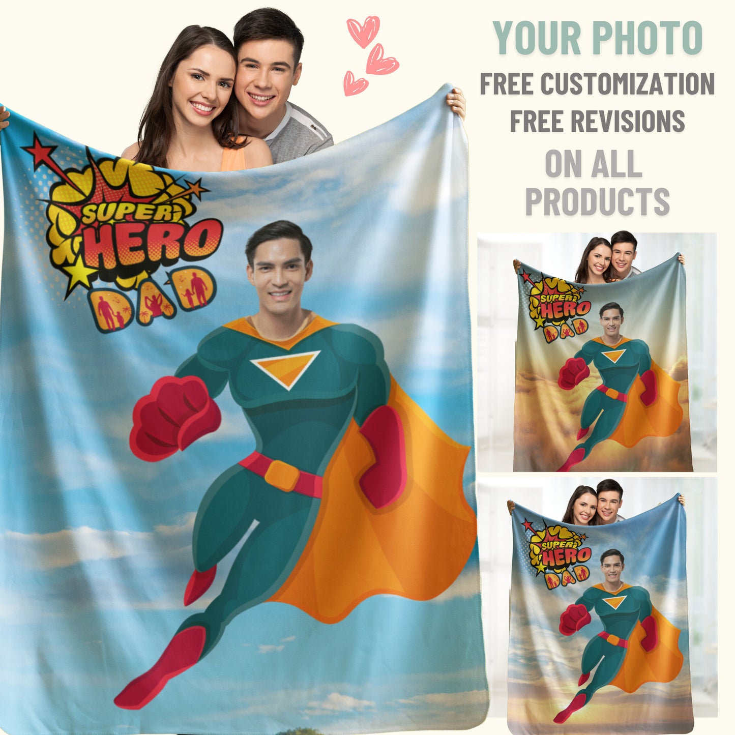 Personalized Superhero Blanket – Custom Name & Photo Gift for Boys Featuring Fun Hero Designs
