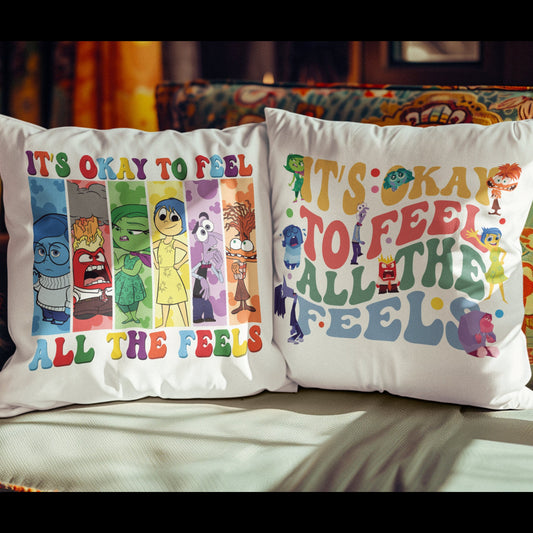 Personalized Inside Out Emotion Pillow – Custom “Feel All the Feels” Cushion Featuring Joy, Anger, Anxiety & More