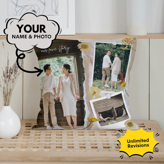 Personalized Couples Photo Collage Pillow – Custom Names & Romantic Keepsake Gift