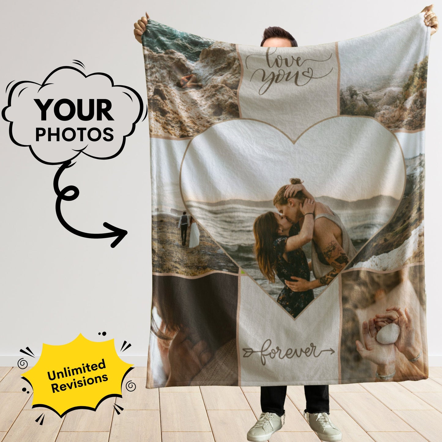 Personalized Photo Collage Blanket – “Love You Forever” Gift for Couples & Anniversaries