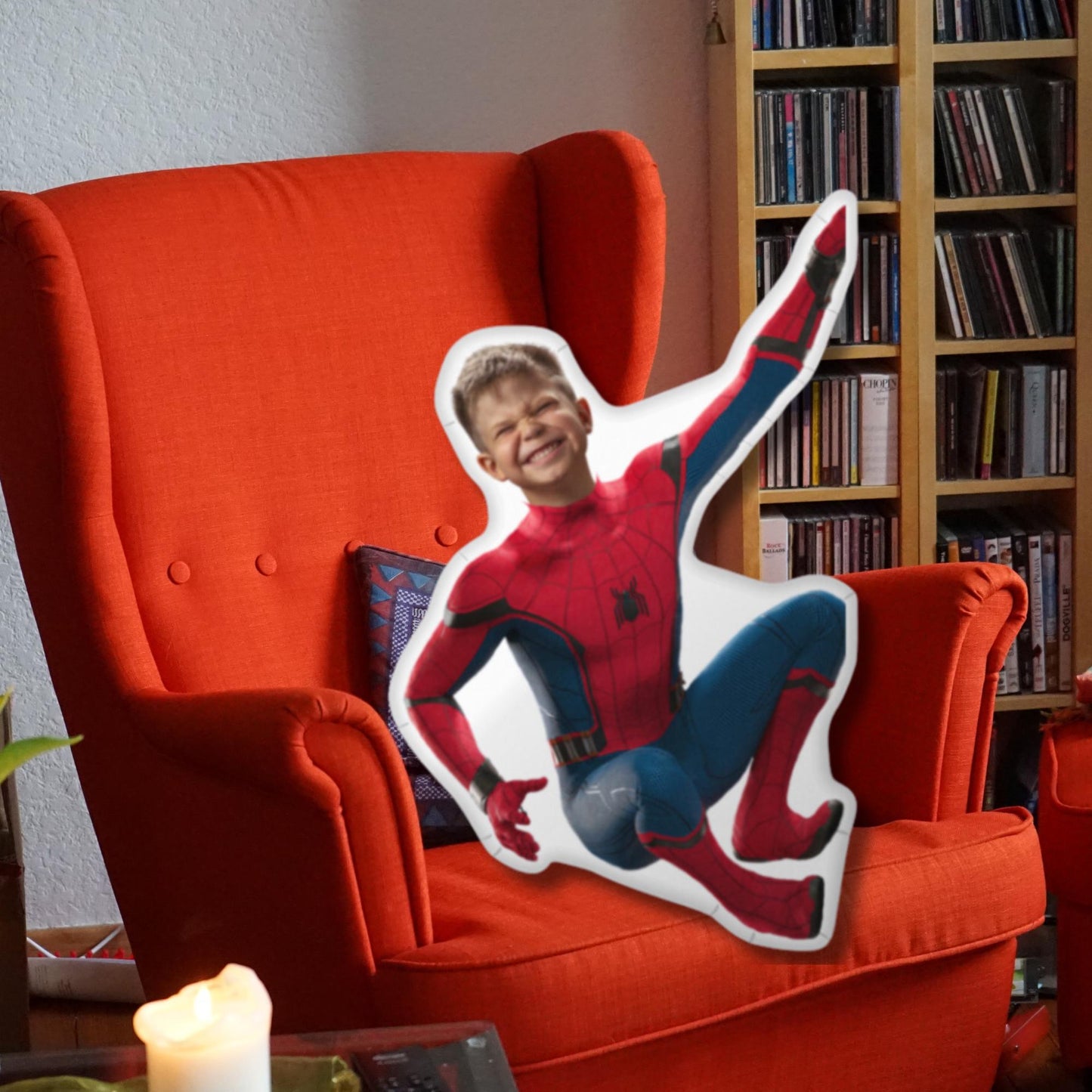 Personalized Spiderman Shaped Pillow From Photo – Custom 3D Superhero Cushion for Kids & Marvel Fans