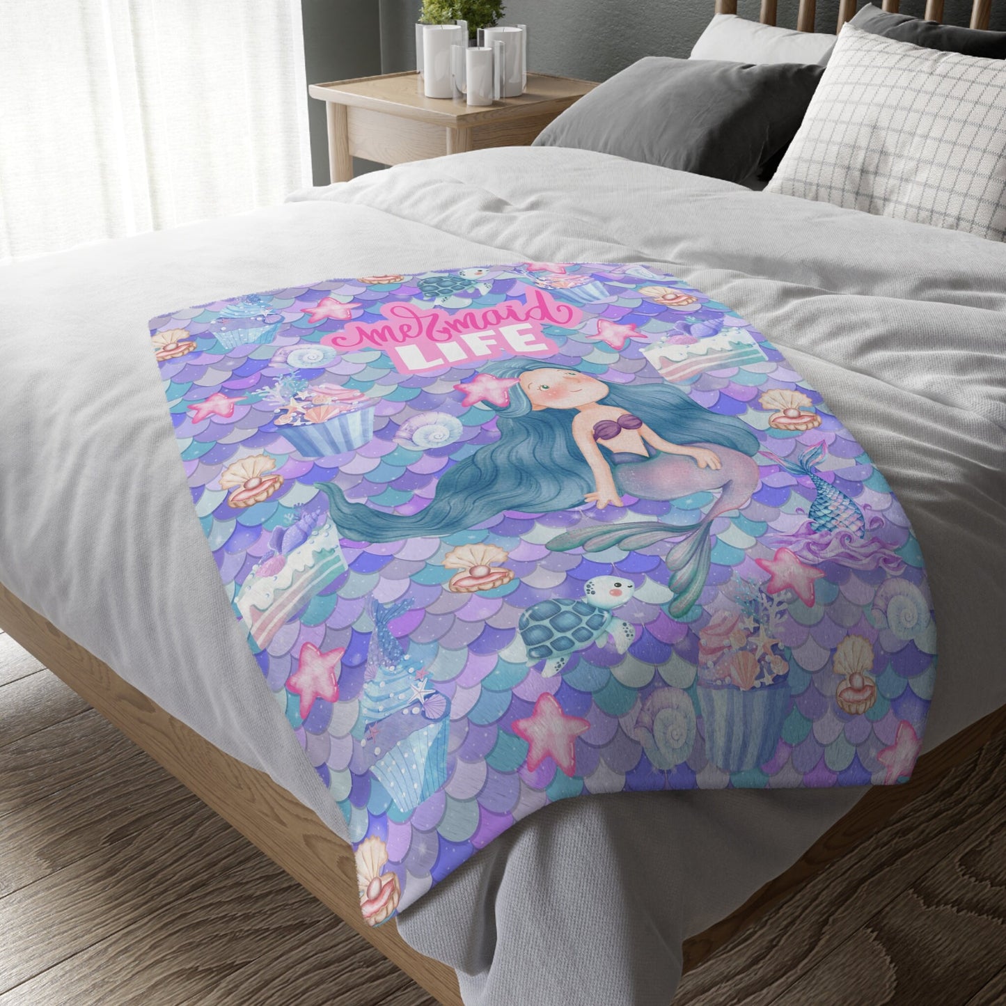 Personalized Mermaid Blanket for Kids, Custom Name Mermaid Life Blanket, Soft and Cozy Ocean Theme Throw, Unique Mermaid Lover Gift