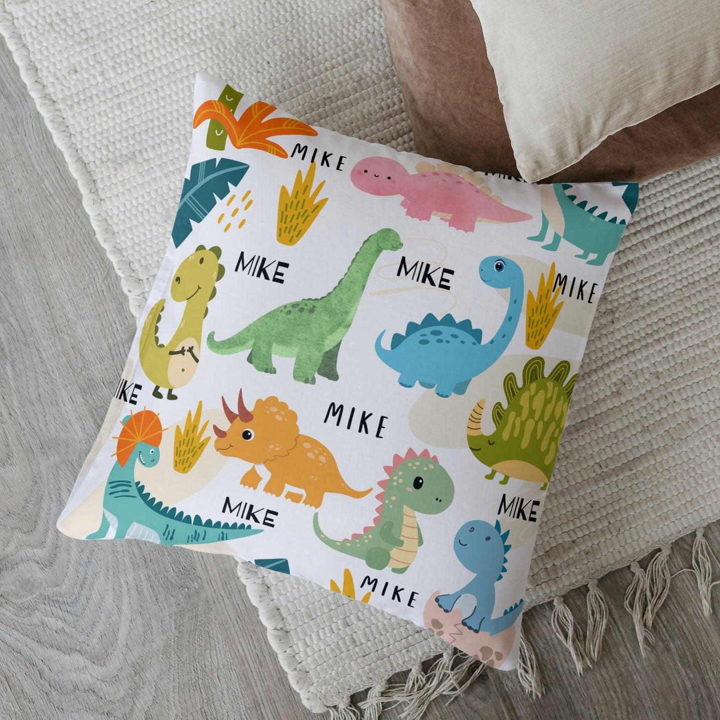 Personalized Dinosaur Pillow for Kids – Custom Name Gift with Cute Dino Design