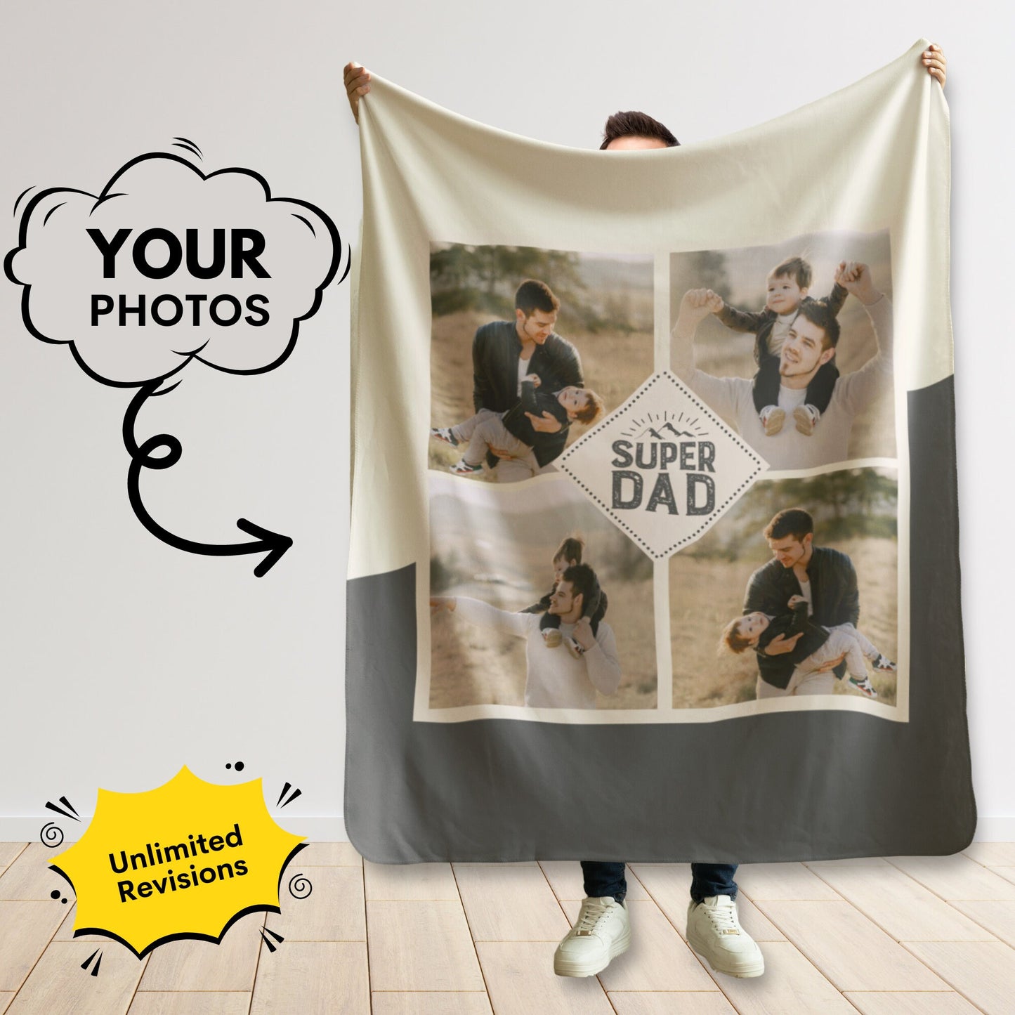 Personalized Dad Photo Blanket – Gift from Kids for Father’s Day, Stepdad & Bonus Dad