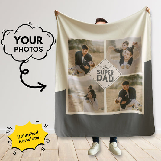 Personalized Dad Photo Blanket – Gift from Kids for Father’s Day, Stepdad & Bonus Dad
