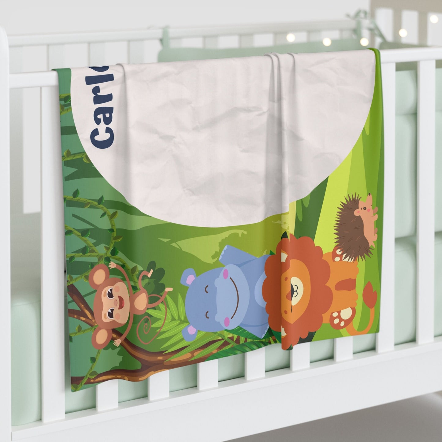 Personalized Safari Baby Milestone Blanket – Custom Name Swaddle with Jungle Animals for Newborn Photography