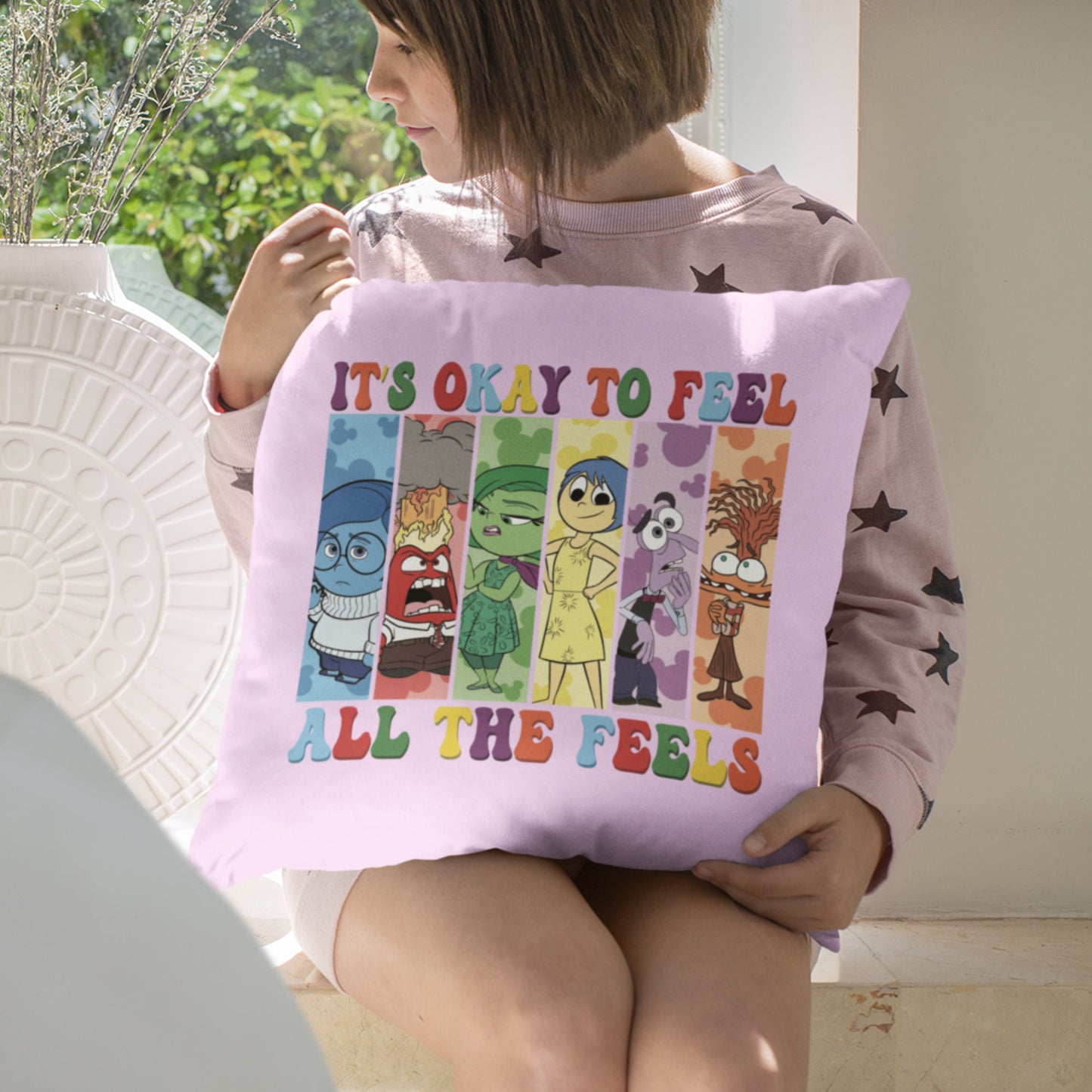 Personalized Inside Out Emotion Pillow – Custom “Feel All the Feels” Cushion Featuring Joy, Anger, Anxiety & More