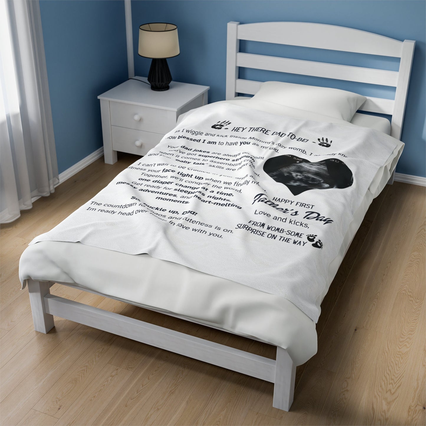 Personalized Ultrasound Blanket – Baby Reveal Gift for Dad with Custom Letter & Sonogram Print