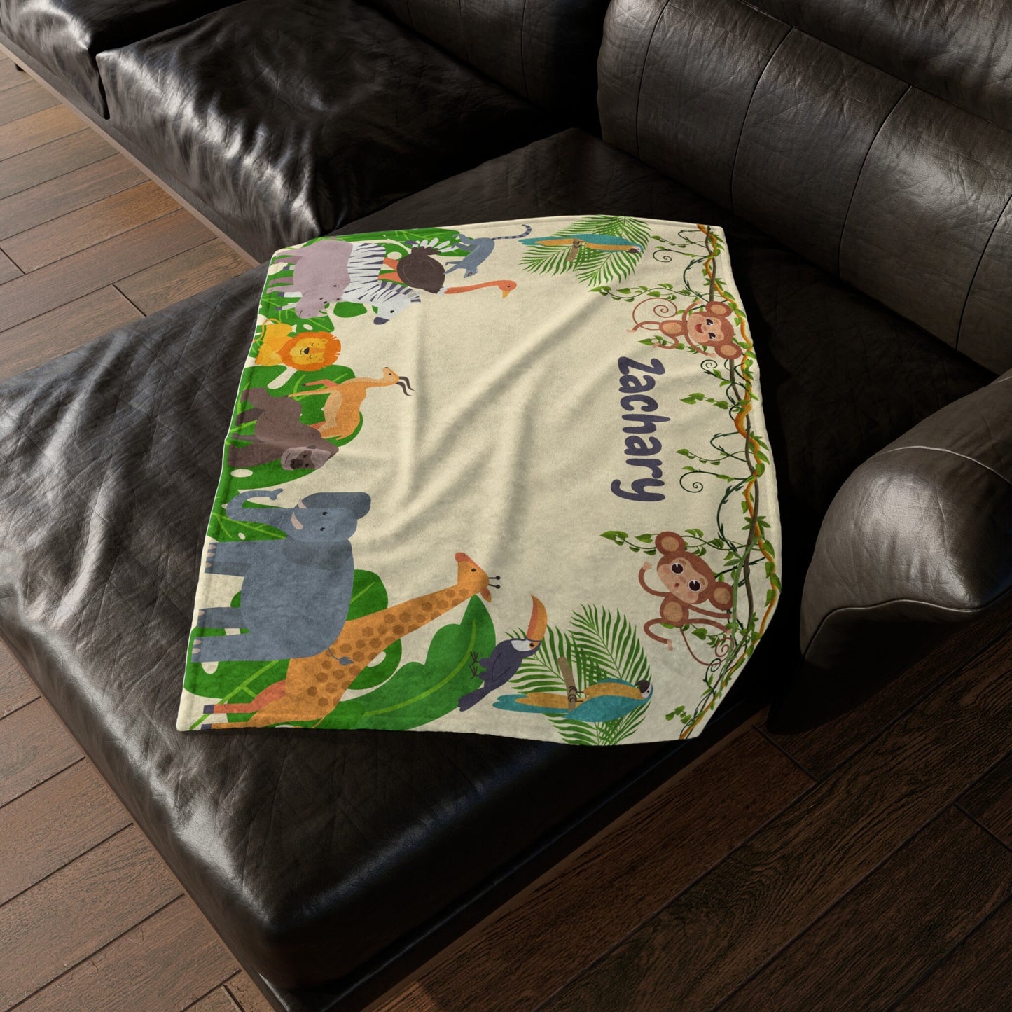Personalized Safari Animal Baby Blanket – Custom Name Gift for 1st Birthday & Nursery Decor