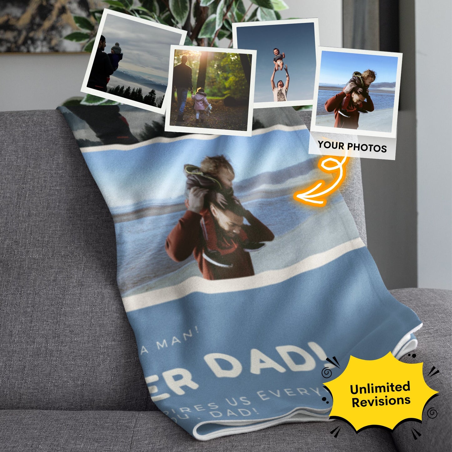 Personalized Photo Blanket – Custom Gift for Dad, Grandpa, or Him