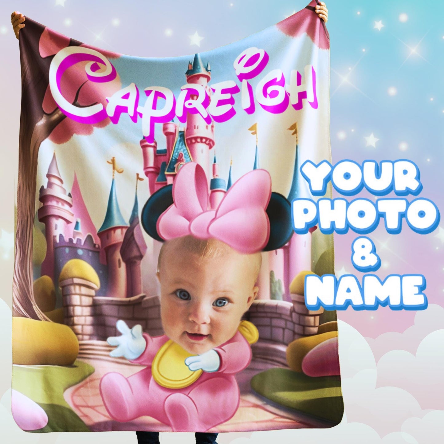 Personalized Mickey & Minnie Blanket – Custom Name & Photo Disney-Inspired Gift for Boys & Girls