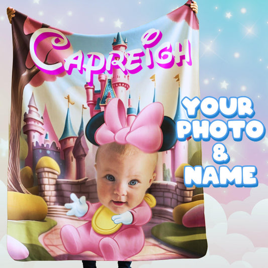 Personalized Mickey & Minnie Blanket – Custom Name & Photo Disney-Inspired Gift for Boys & Girls