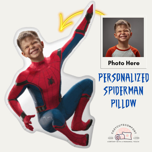 Personalized Spiderman Shaped Pillow From Photo – Custom 3D Superhero Cushion for Kids & Marvel Fans