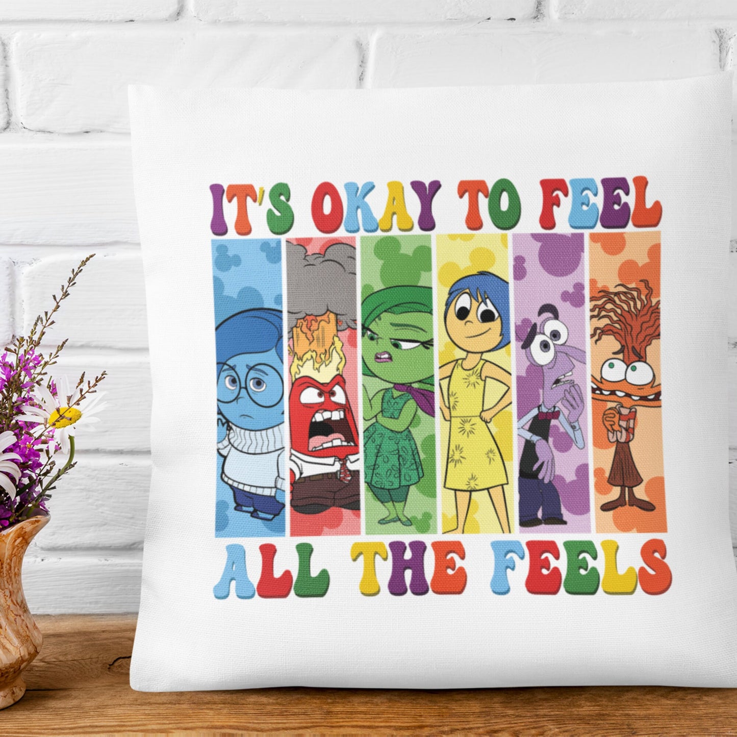 Personalized Inside Out Emotion Pillow – Custom “Feel All the Feels” Cushion Featuring Joy, Anger, Anxiety & More