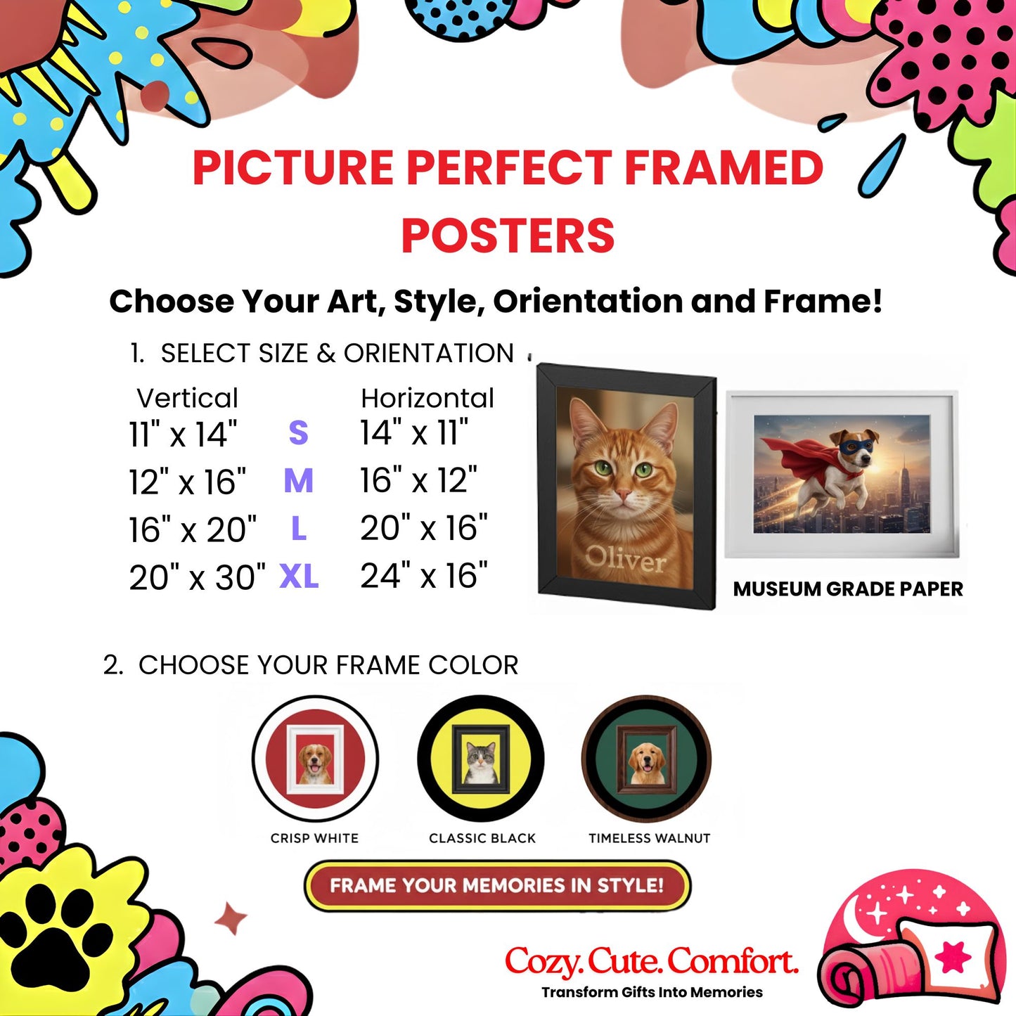 Custom Abstract Pet Portrait – Modern Color Splash Dog or Cat Wall Art | Framed Poster on Museum-Grade Paper