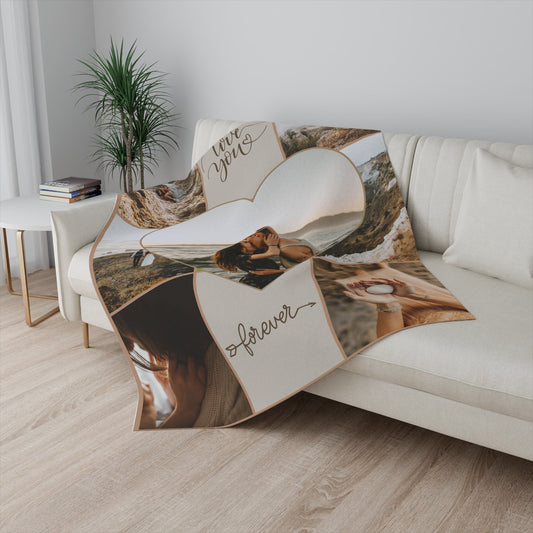 Personalized Photo Collage Blanket – “Love You Forever” Gift for Couples & Anniversaries