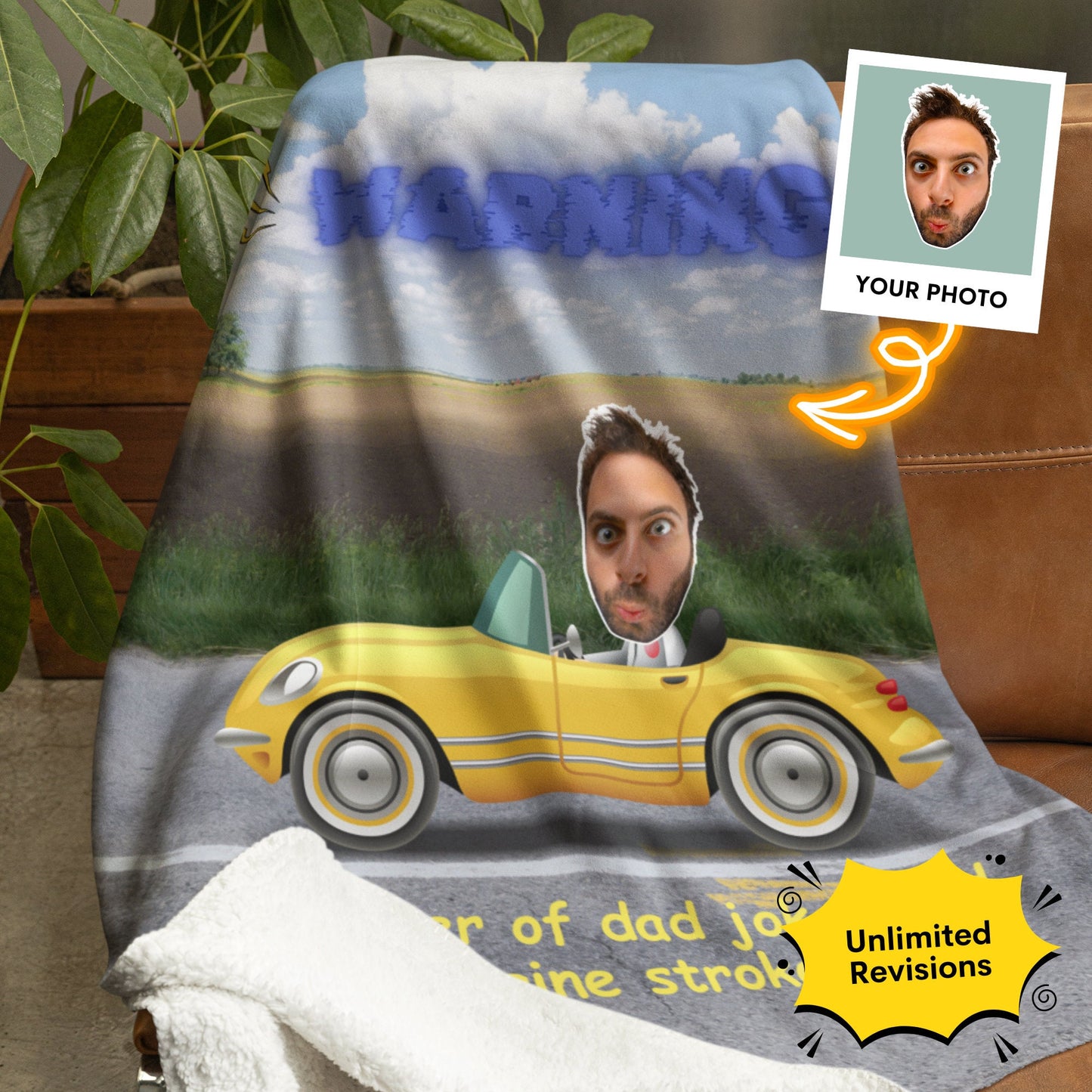 Personalized Funny Dad Car Blanket – Custom Photo Gift for Car-Loving Fathers