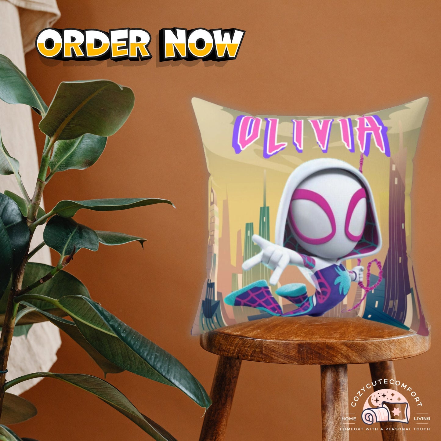 Personalized Spider Gwen Pillow for Kids – Custom Name Superhero Cushion & Bedroom Decor Gift