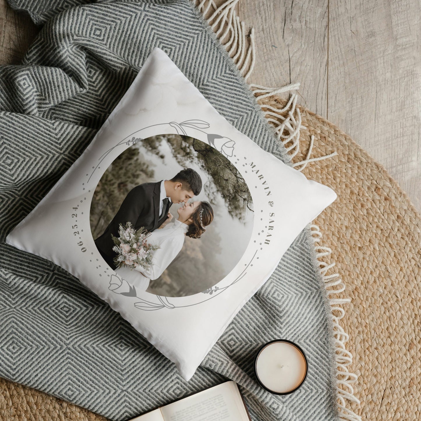 Personalized Wedding Photo Pillow – Custom Names & Date Gift for Couples & Anniversaries