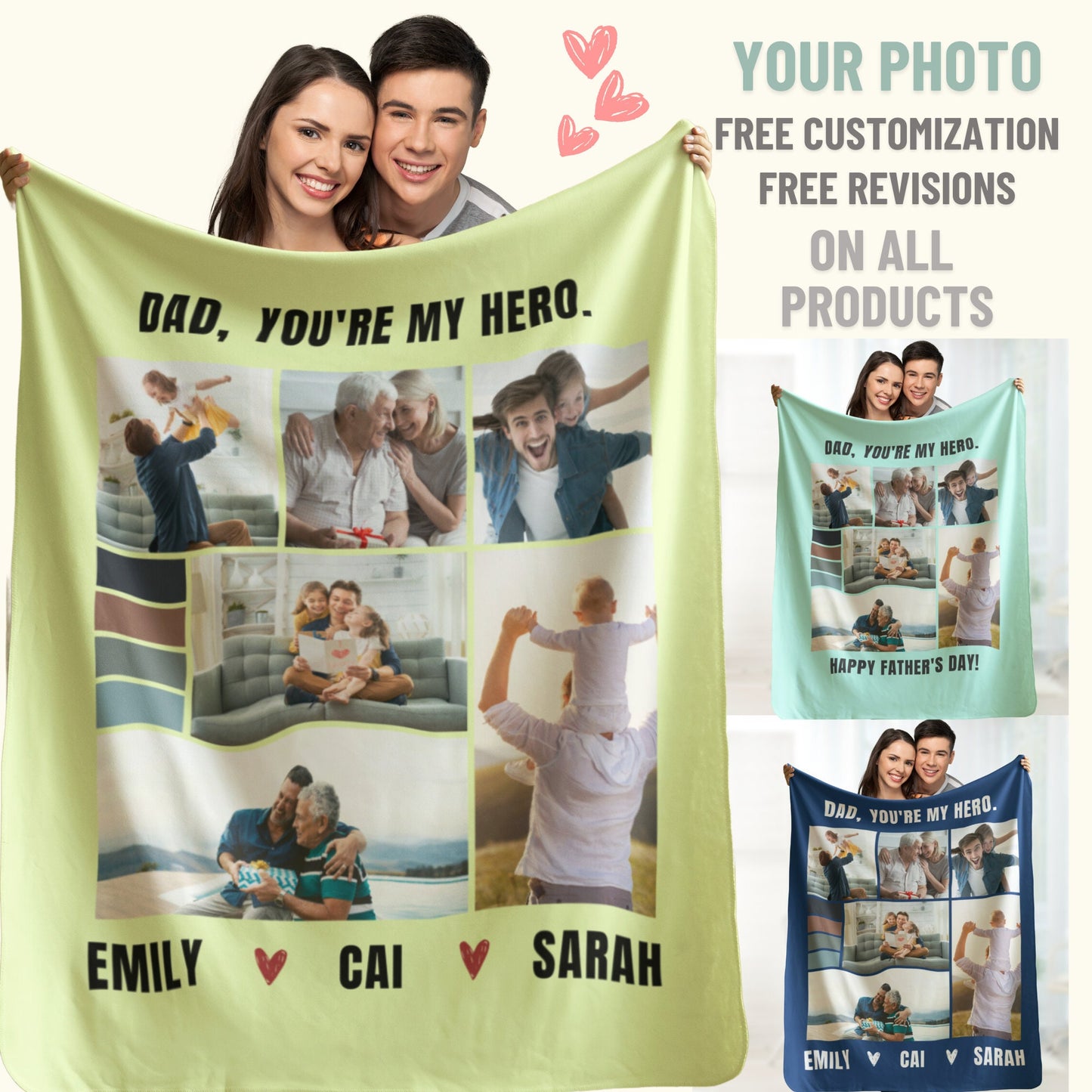 Personalized Dad Blanket with Text, Custom Father's Day Blanket, Grandpa Gift, Birthday Gift For Dad, You're My Hero Dad, Best Dad Blanket