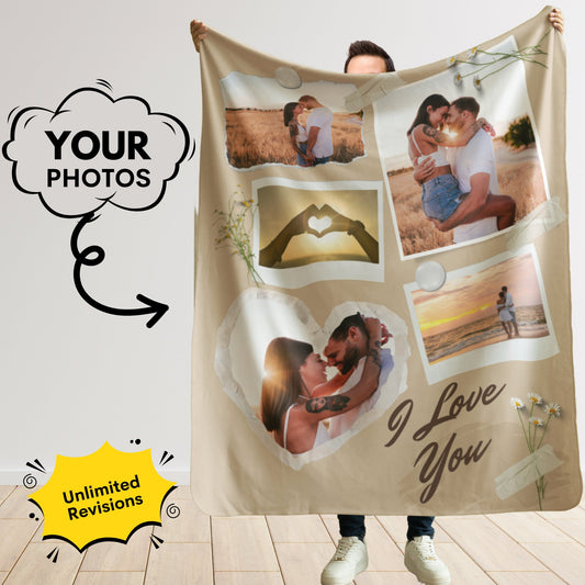 Personalized Photo Collage Blanket – Gift for Couples, him or her & Anniversaries