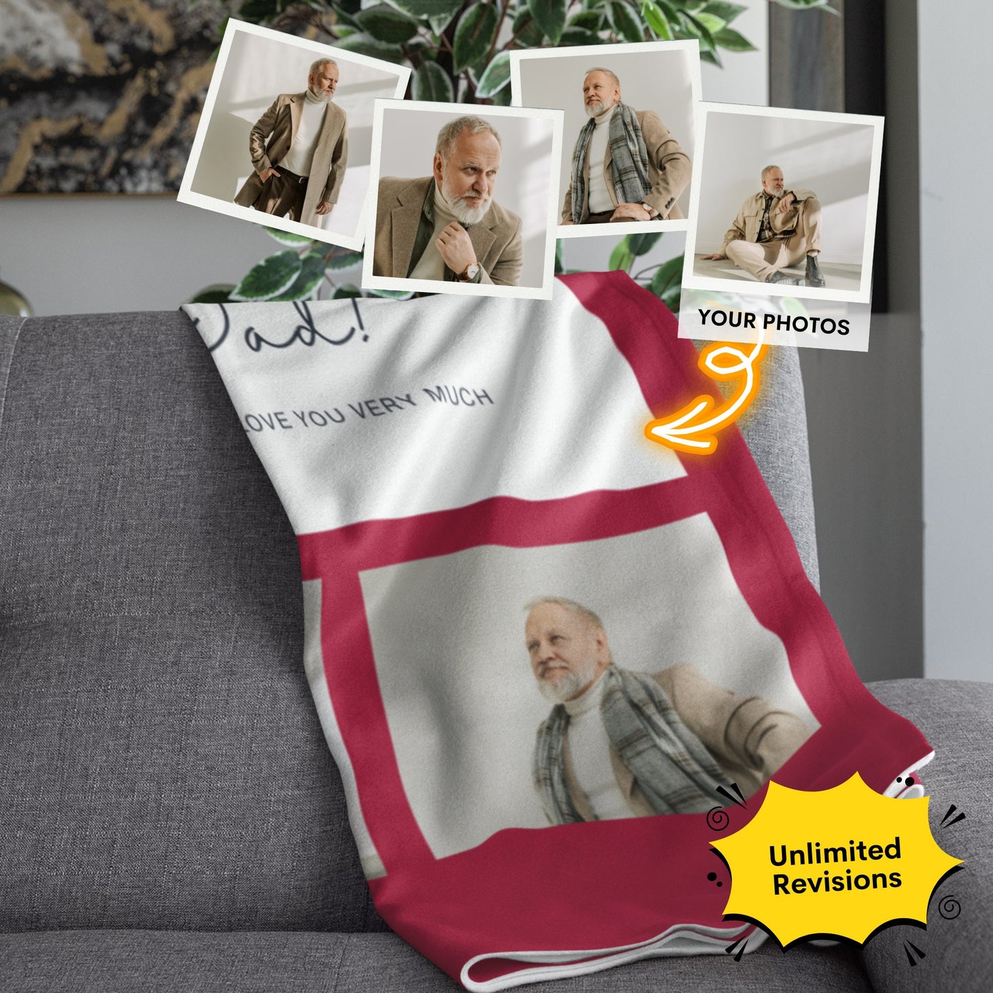 Personalized Grandpa Photo Blanket – Custom Collage Gift for Deployment, Father’s Day & Family Moments