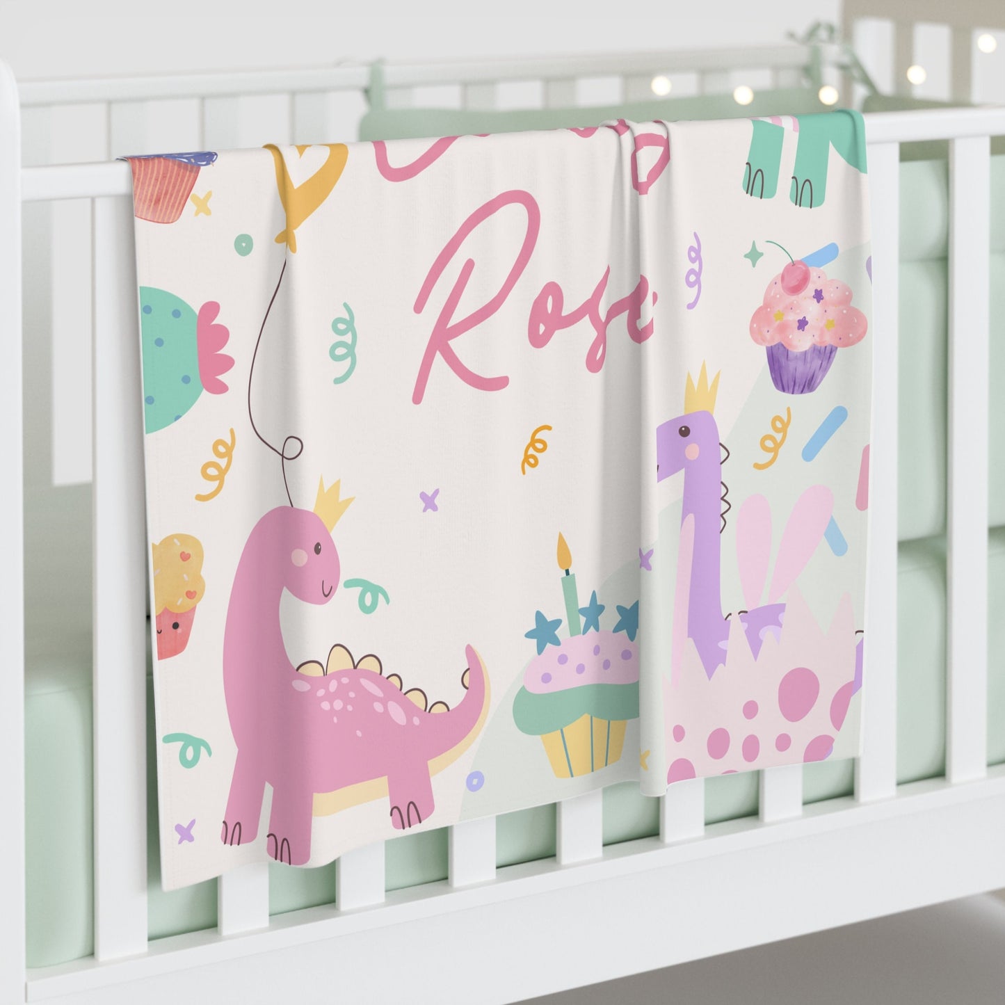 Personalized Dinosaur Blanket – Custom Name Gift for 1st Birthday, Baptism & Kids’ Milestones