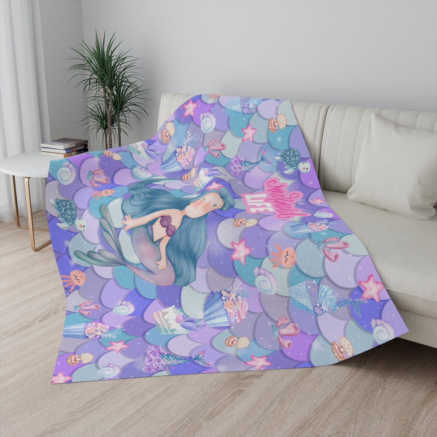 Personalized Mermaid Blanket for Kids, Custom Name Mermaid Life Blanket, Soft and Cozy Ocean Theme Throw, Unique Mermaid Lover Gift