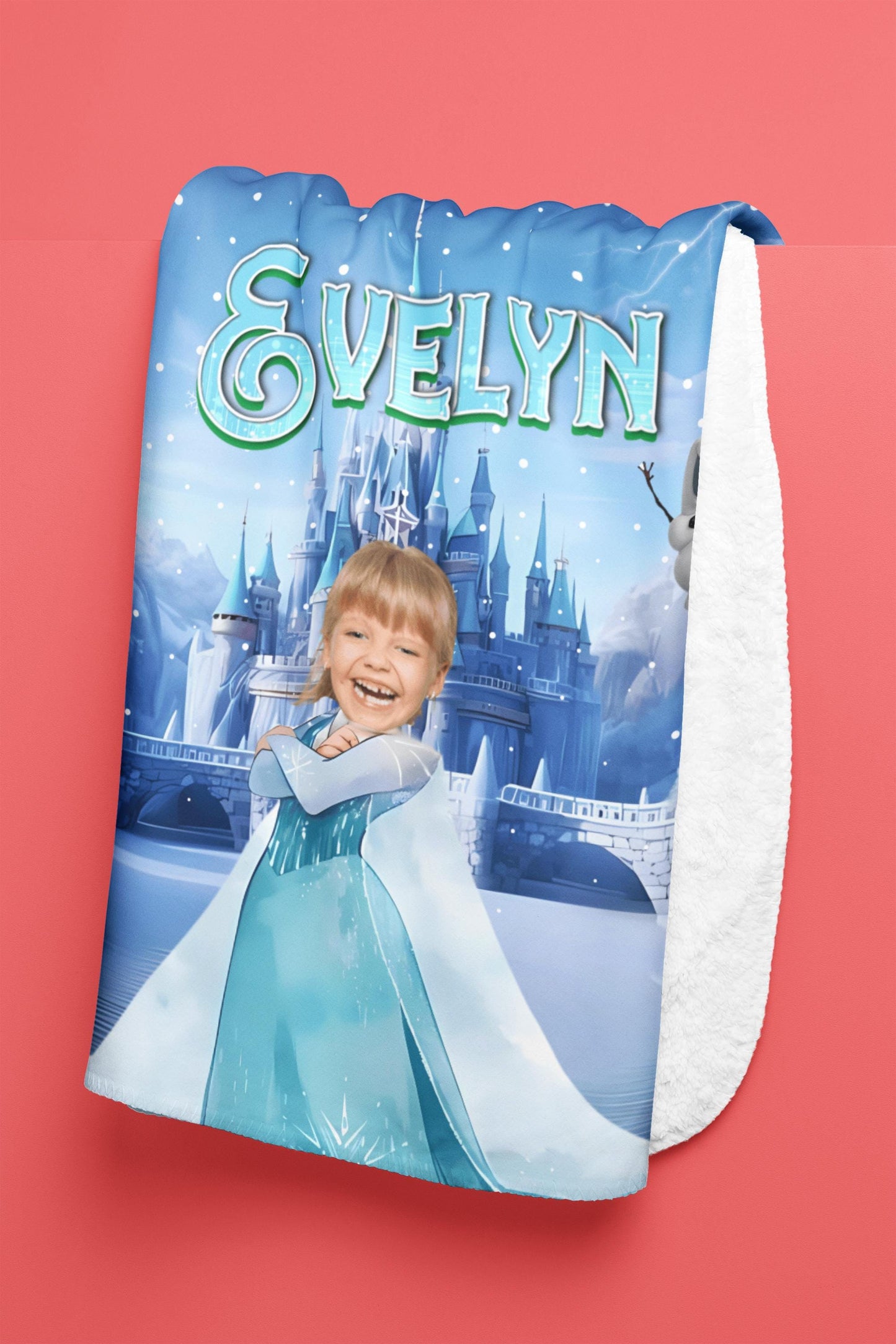 Personalized Frozen Blanket – Custom Name & Photo Gift Featuring Elsa, Anna & Olaf for Kids’ Christmas & Birthdays