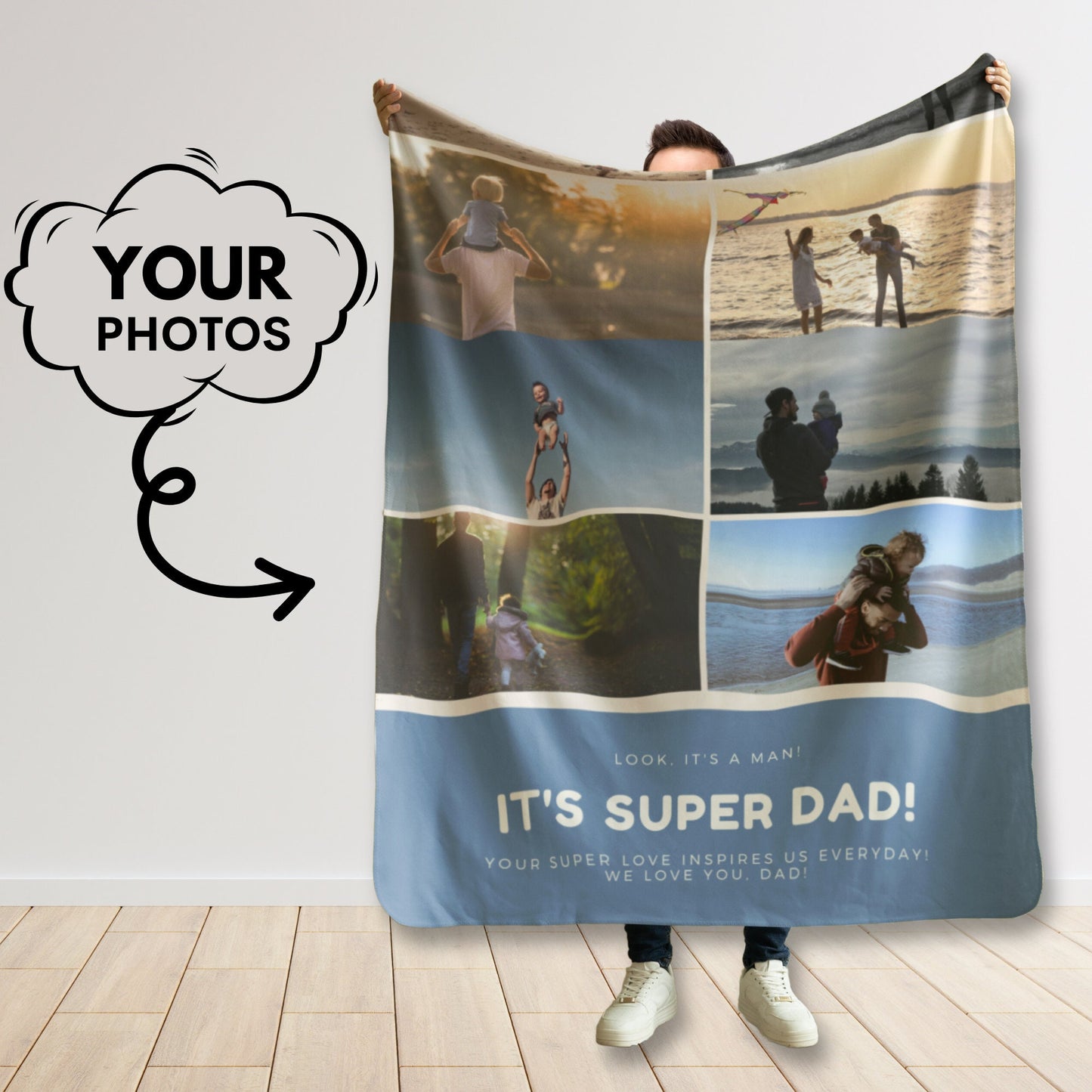 Personalized Photo Blanket – Custom Gift for Dad, Grandpa, or Him