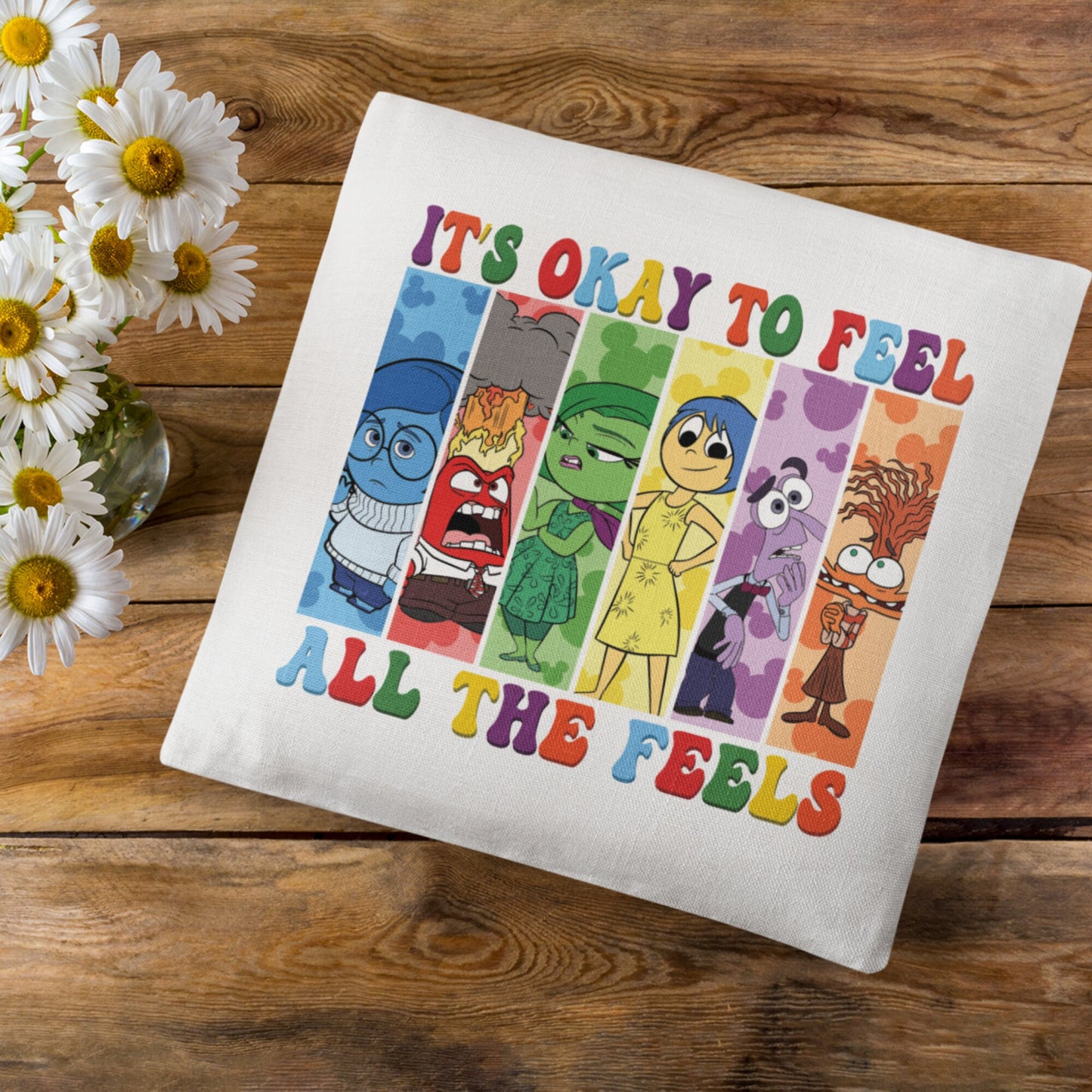 Personalized Inside Out Emotion Pillow – Custom “Feel All the Feels” Cushion Featuring Joy, Anger, Anxiety & More