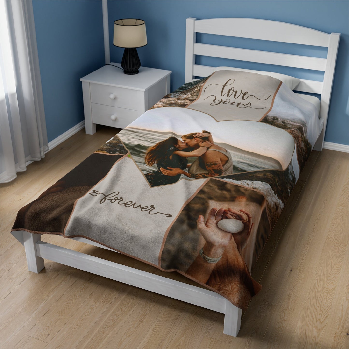 Personalized Photo Collage Blanket – “Love You Forever” Gift for Couples & Anniversaries