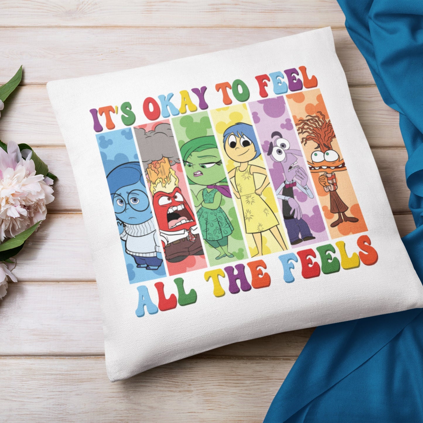Personalized Inside Out Emotion Pillow – Custom “Feel All the Feels” Cushion Featuring Joy, Anger, Anxiety & More